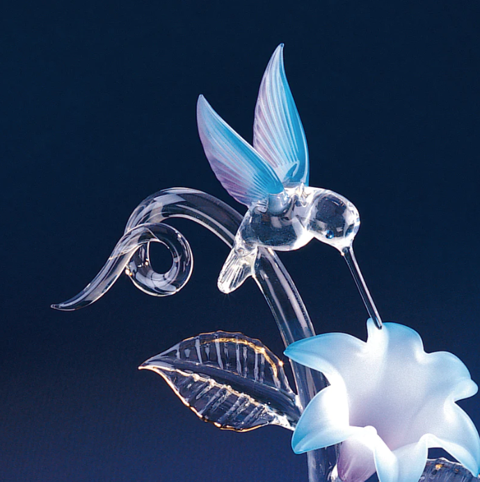 Hummingbird & Blue Lily, Handmade Glass Sculpture, Crystals Hummingbird, Christmas Gift, Hummingbird Gifts for Her, Women