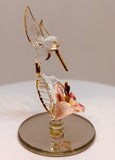 Hummingbird with Pink Flower Figurine Handcrafted Glass Nature Gift