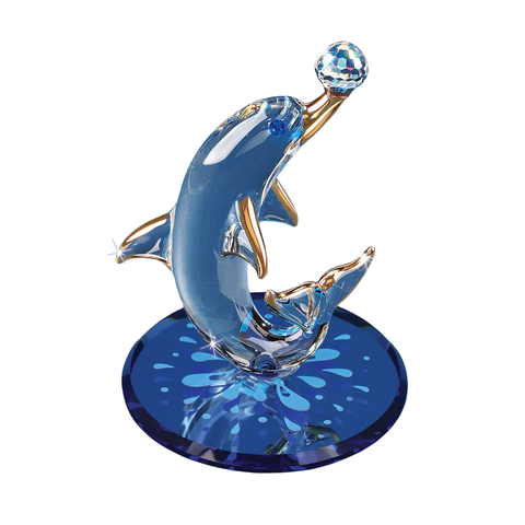 Handcrafted Glass Dolphin Figurine with Crystal Ball Ocean Collectible Gift