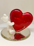 Glass Bear Figurine I Love You Bear Romantic Gift for Her, Handcrafted Glass Art Decoration