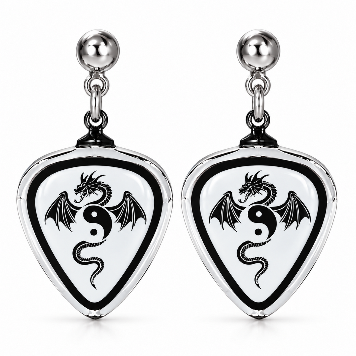 Dragon Guitar Pick Earrings, Black Dragon Jewelry, Music Lover Gift