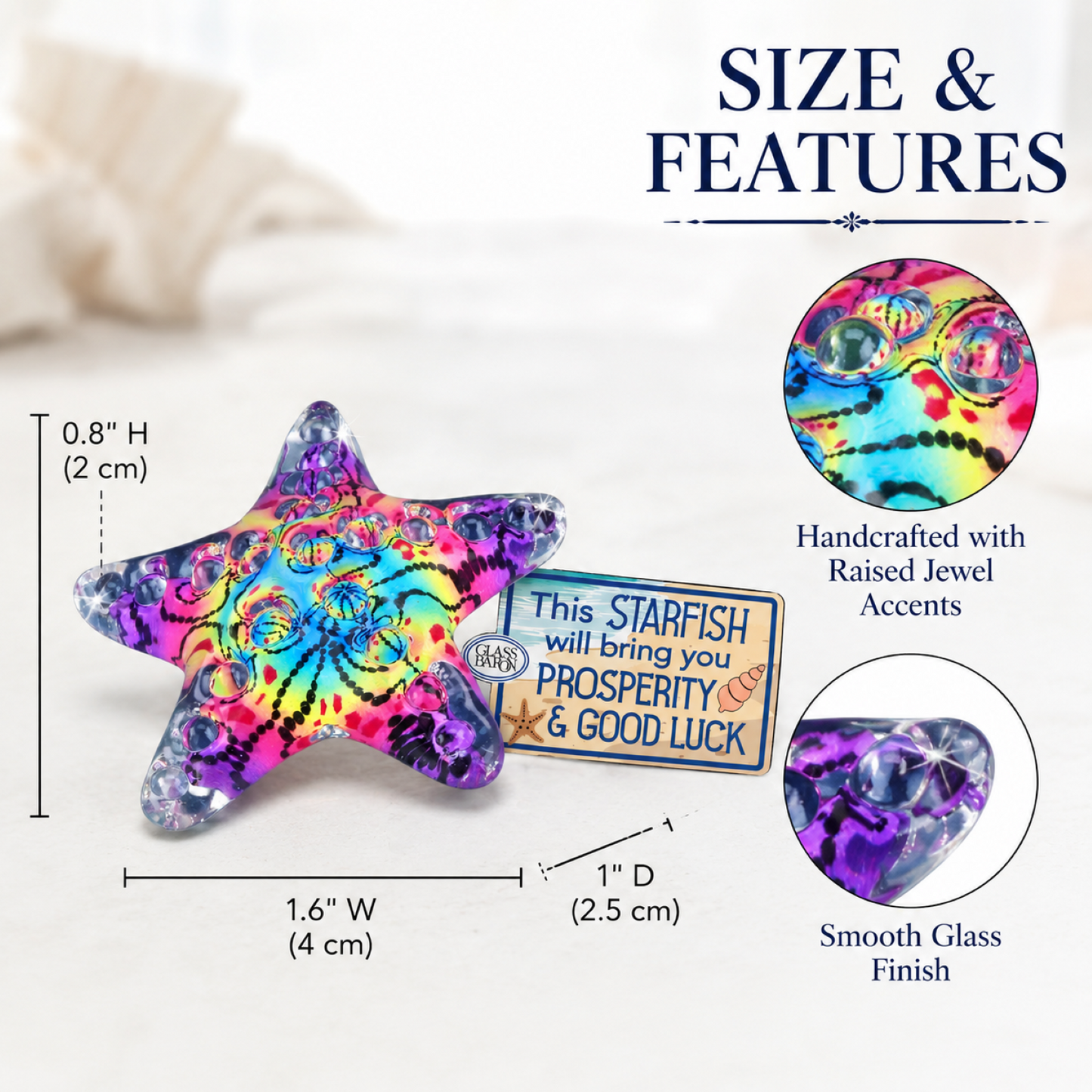 Rainbow Jewel Starfish Handcrafted Figurine – Coastal Décor, Good Luck Gift, Ocean Lover Gift