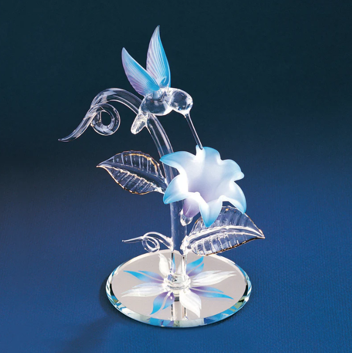 Hummingbird & Blue Lily, Handmade Glass Sculpture, Crystals Hummingbird, Christmas Gift, Hummingbird Gifts for Her, Women