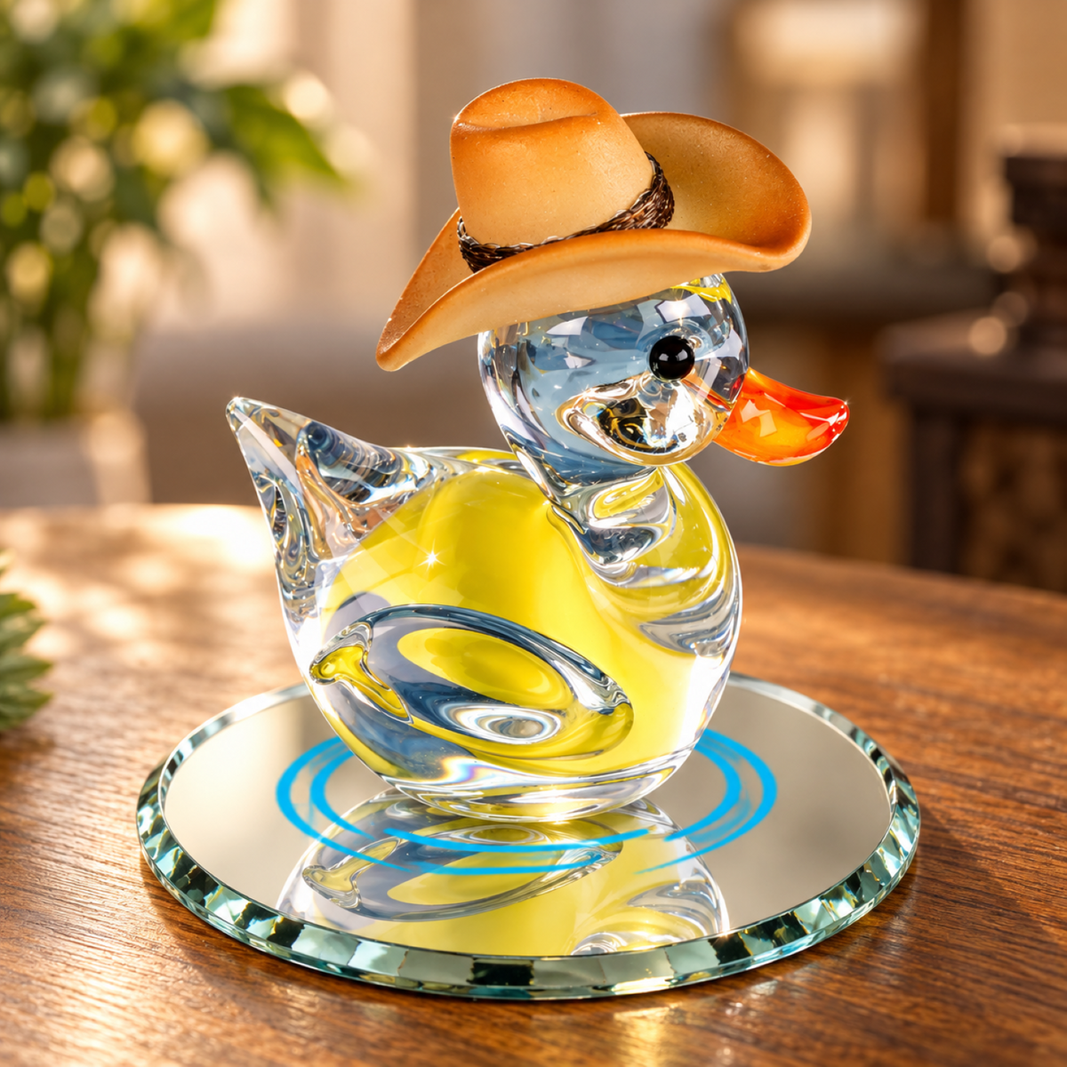 Glass Duck Figurine with Cowboy Hat, Country Decor, Duck Lover Gift