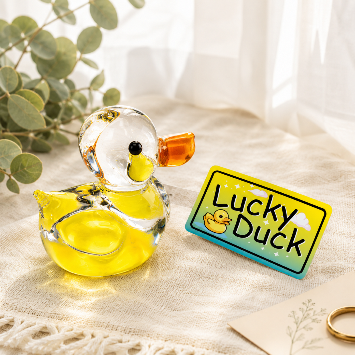 Yellow Duck Glass Figurine – “Lucky Duck” Handcrafted Miniature Gift Decor