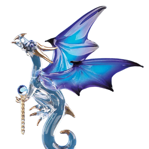 Blue Dragon & Stars Glass Figurine, Blue Wings, Handmade Dragon Statue, Home Decor, Holiday Gifts for Him/Her, Home Decor