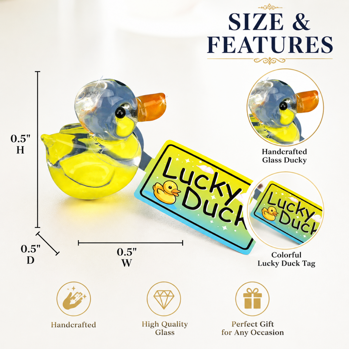Yellow Duck Glass Figurine – “Lucky Duck” Handcrafted Miniature Gift Decor