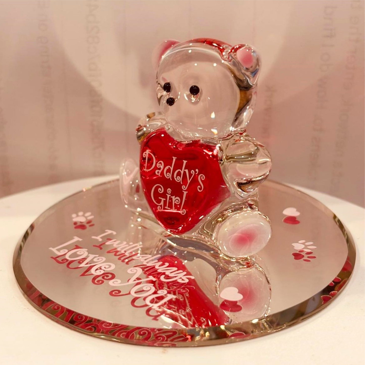 Bear Figurine "Daddy's Girl" with Heart Handcrafted Glass Collectible Gift