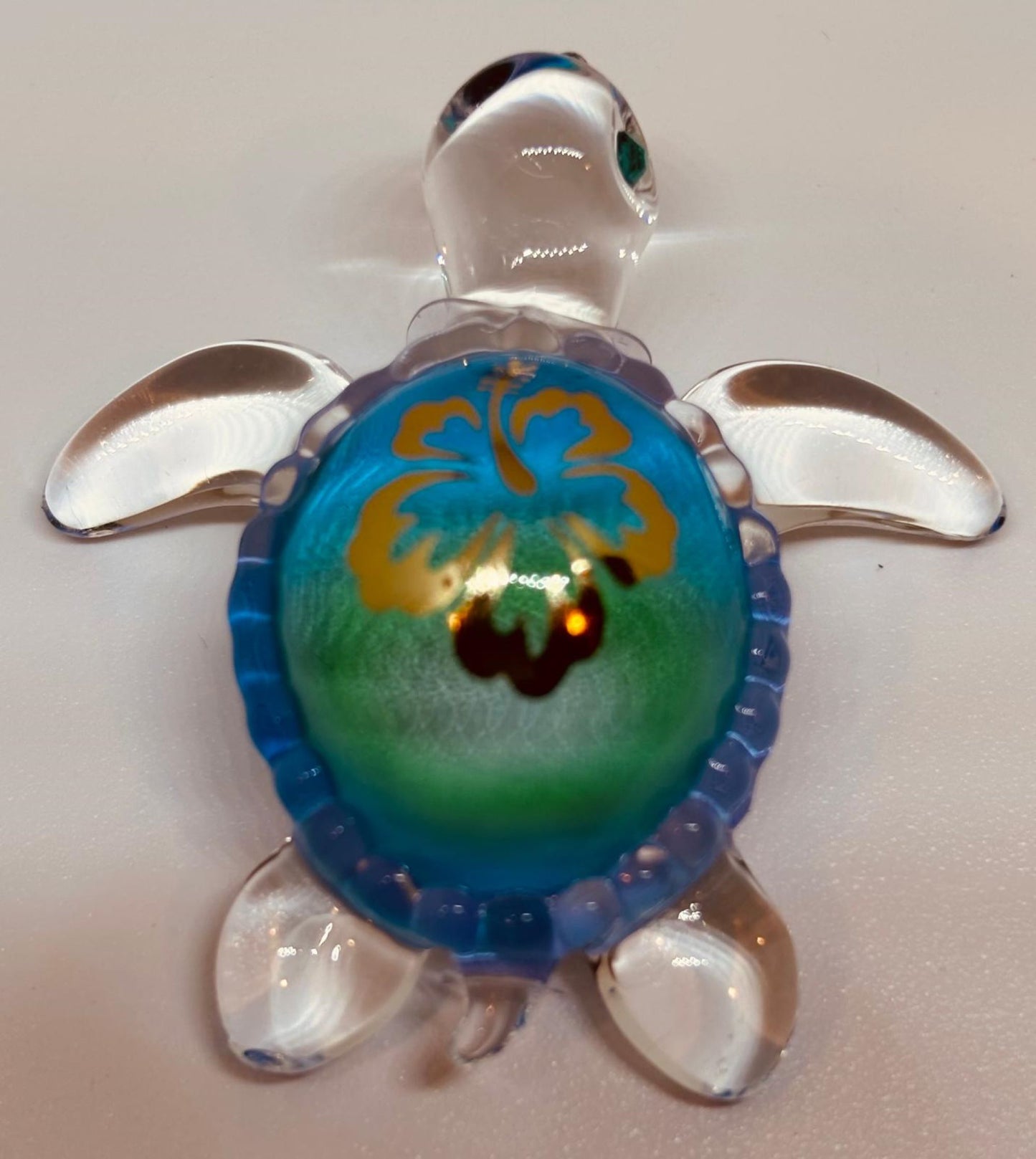 Baby Aloha Sea Turtle Figurine with Crystal Accents Handcrafted Glass Collectible