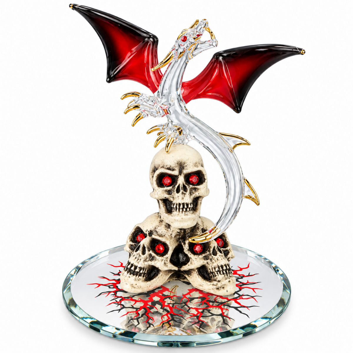 Dragon Skull Figurine, Red Winged Dragon Decor, Gothic Fantasy Gift