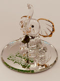 Lucky Elephant Glass Figurine | Handcrafted Elephant Decor with Clover and Crystal Eyes