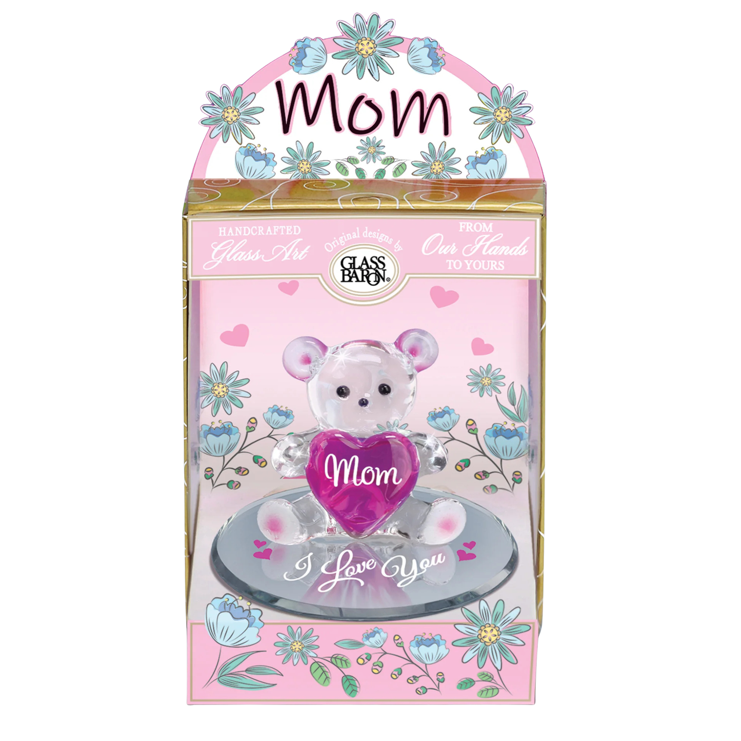Glass Bear Figurine Gift for Mom Handcrafted Mother’s Day with Heart Love You Decor