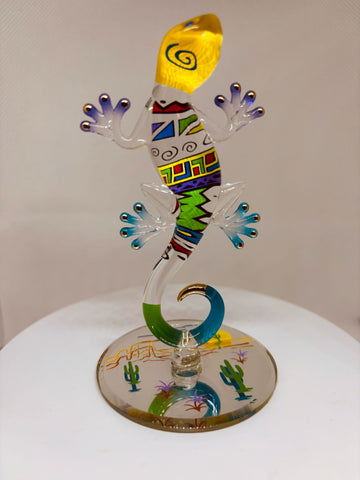 Climbing Gecko Figurine | Handcrafted Colorful Glass Lizard Art Decor