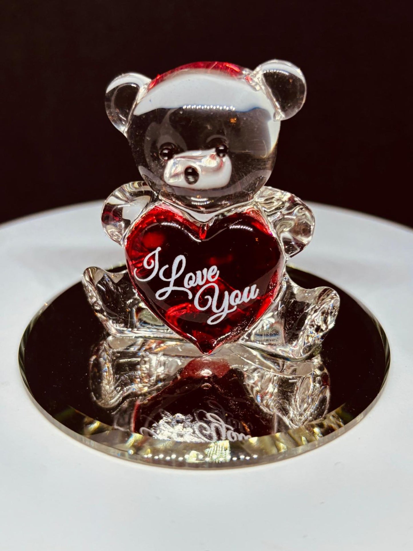 Bear “I Love You” Figurine | Handcrafted Glass Bear with Red Heart