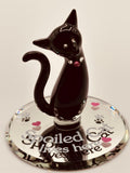 Spoiled Cat Glass Figurine | Handcrafted Black Cat Decor with Crystal Accents