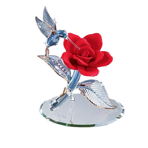 Glass Hummingbird Figurine, Hummingbird and Rose, Bird Decor Statue, Home Garden Decorations, Gift for Her, Mom, Women