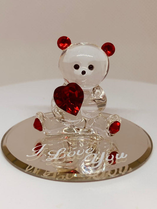 "I Love You" Bear Figurine | Handcrafted Glass Bear with Crystal Heart