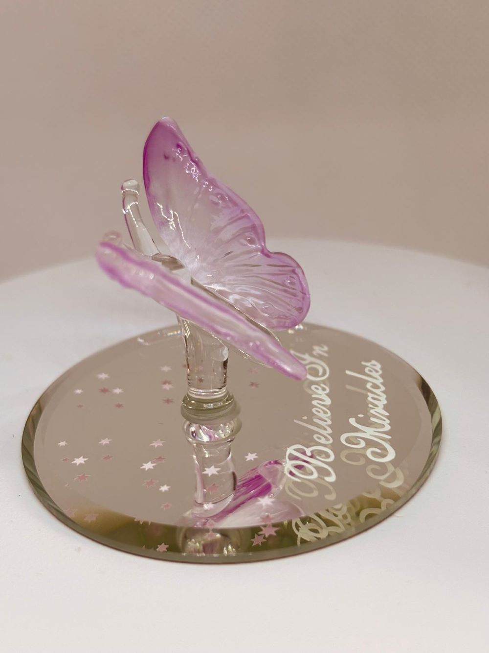 Believe in Miracles Butterfly Figurine | Handcrafted Glass Lavender Butterfly