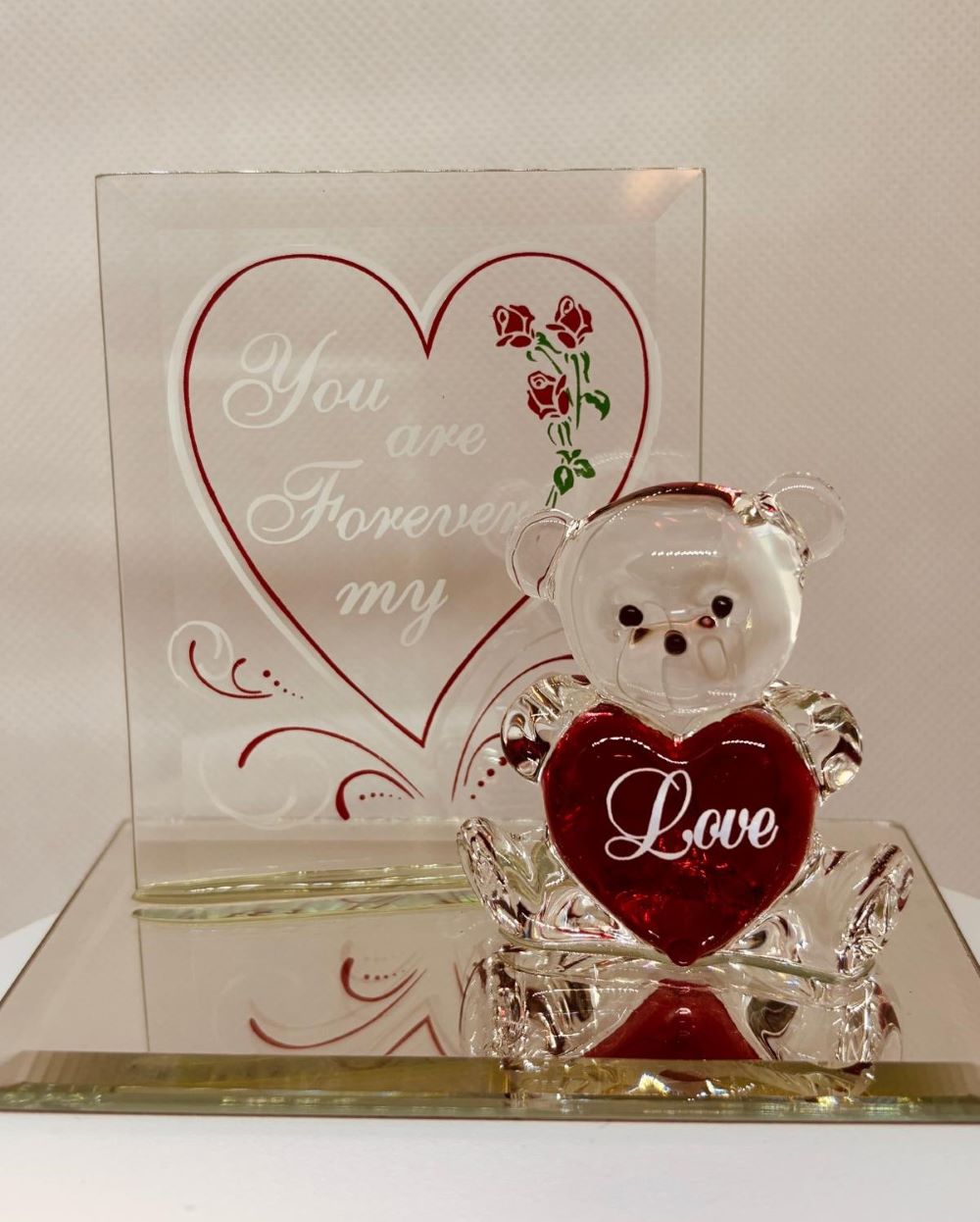 You Are Forever My Love Glass Teddy Bear Figurine | Handcrafted Gift of Love