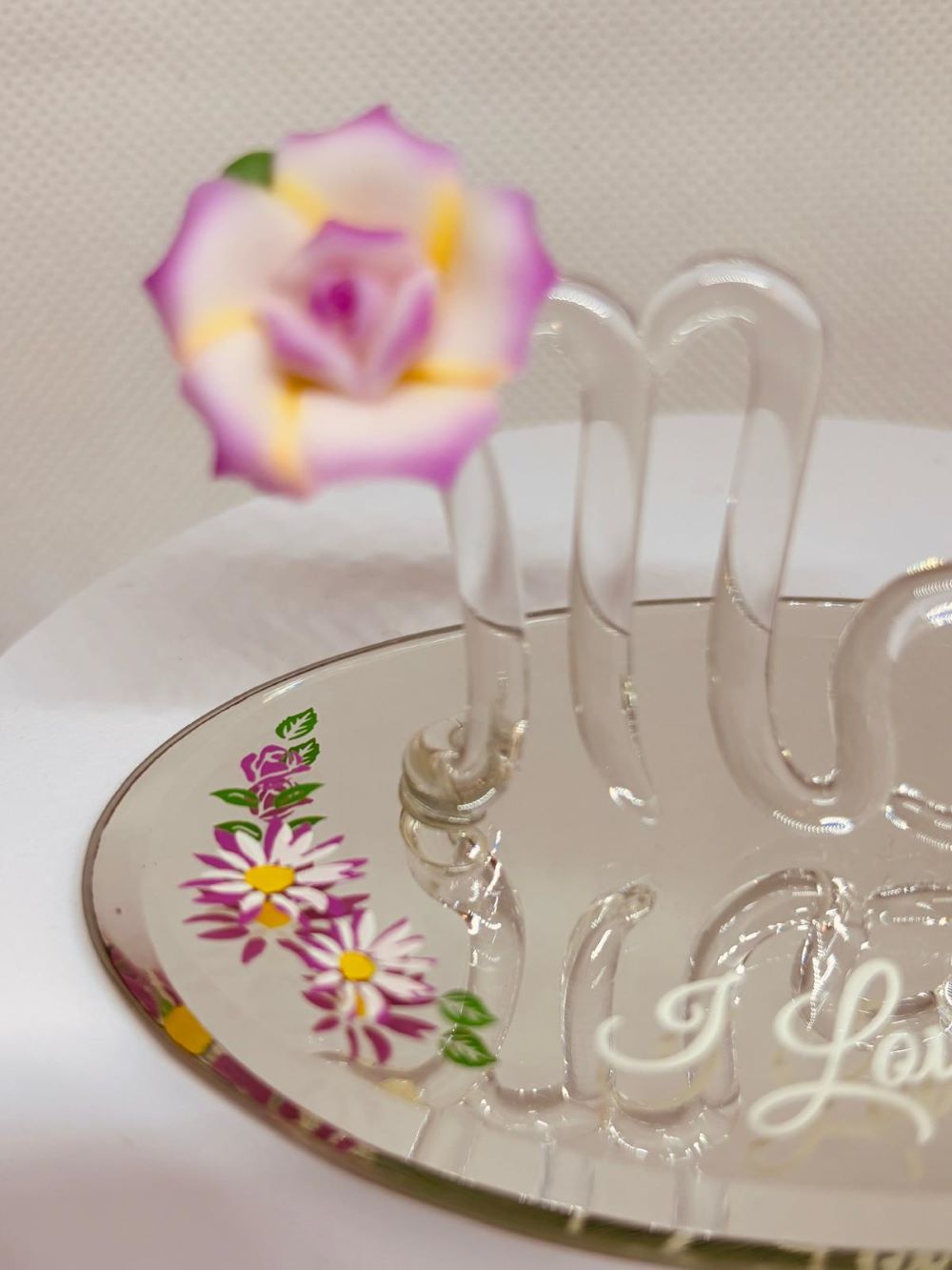 Mom I Love You Pink Rose Figurine | Handcrafted Glass Rose Gift for Mom