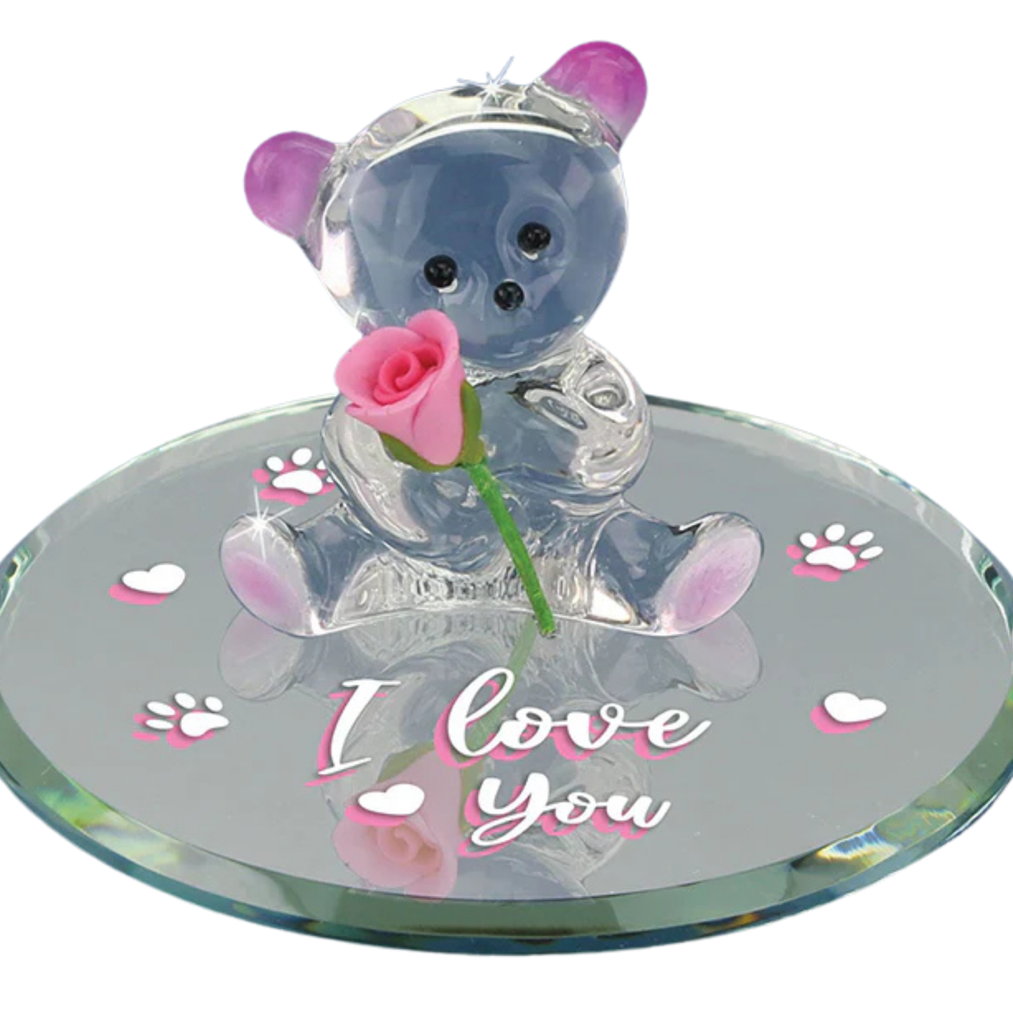 Handcrafted Glass Bear with Rose Figurine | I Love You Gift for Someone Special