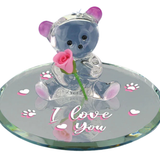 Handcrafted Glass Bear with Rose Figurine | I Love You Gift for Someone Special
