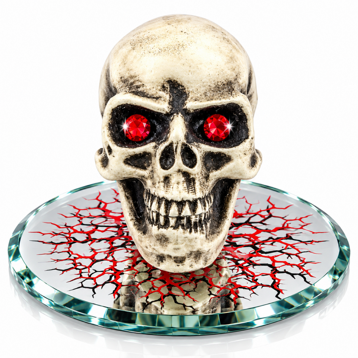 Red Eyed Skull Figurine, Glass Skull Decor, Gothic Halloween Gift