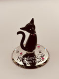 Spoiled Cat Glass Figurine | Handcrafted Black Cat Decor with Crystal Accents