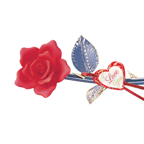 Long Stem Red Rose Glass Figurine with “I Love You” Message Handcrafted Gift