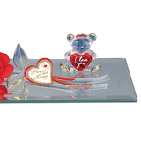 Glass Bear Figurine with Red Rose on Mirror Forever and Always I Love You Gift