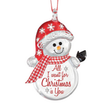 Snowman Ornament "All I Want is You" Handcrafted Snowman Christmas Decor