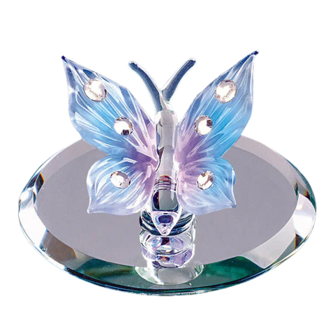 Blue Butterfly Glass Figurine on Mirror | Handcrafted Crystal Accent