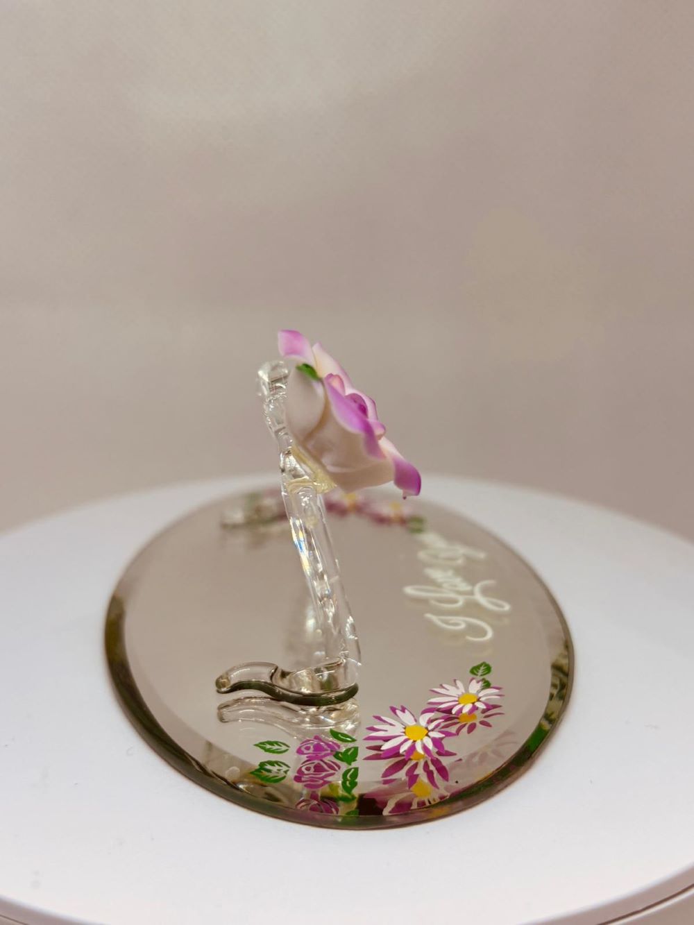 Mom I Love You Pink Rose Figurine | Handcrafted Glass Rose Gift for Mom