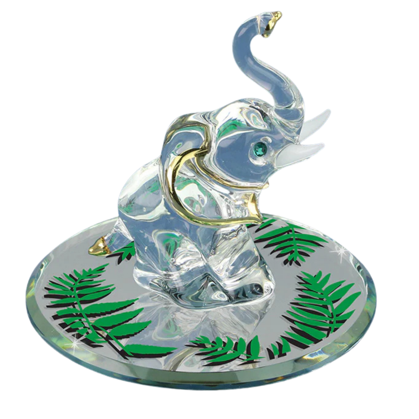 Elephant in the Wild Figurine with Crystals and 22Kt Gold Handcrafted Glass