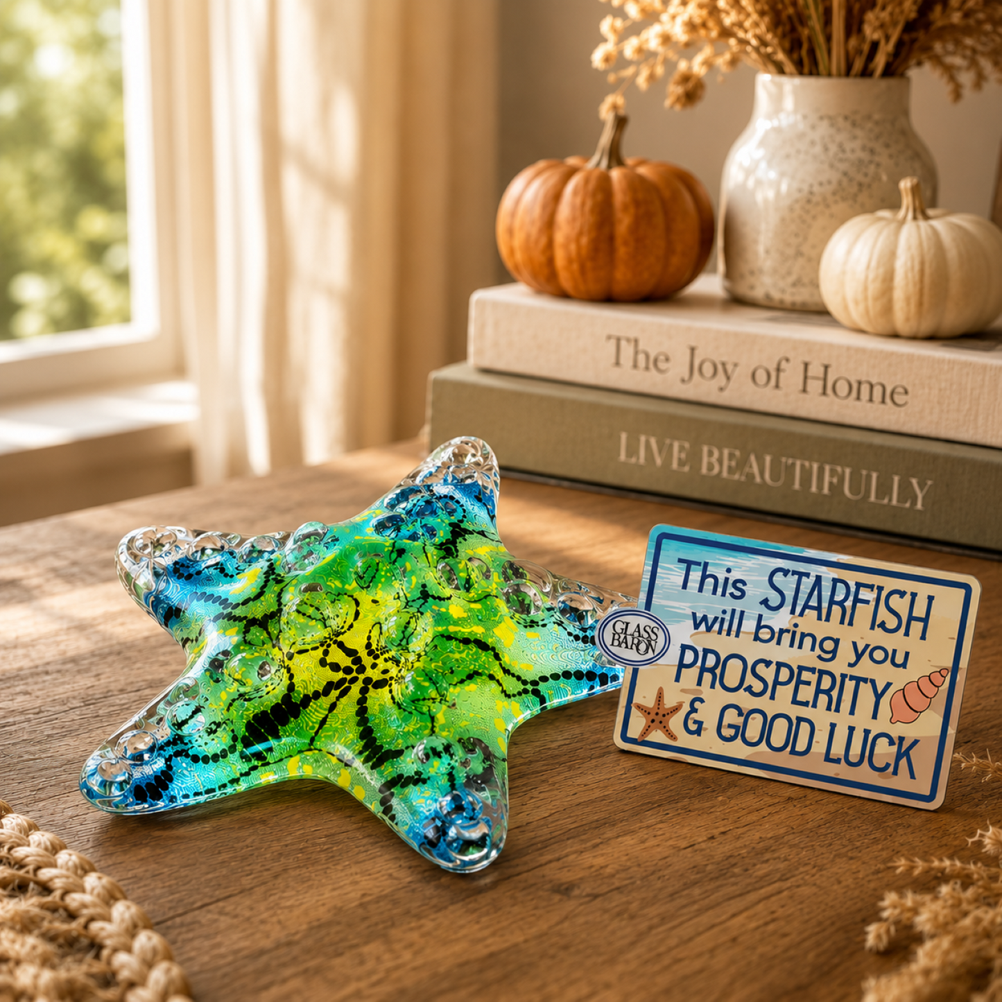 Caribbean Blue Starfish Glass Figurine – Good Luck Gift & Coastal Decor