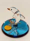 Sunset Dolphin Blue Glass Figurine | Handcrafted Coastal Decor with Crystal Accents
