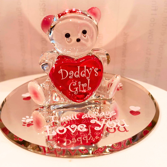 Bear Figurine "Daddy's Girl" with Heart Handcrafted Glass Collectible Gift