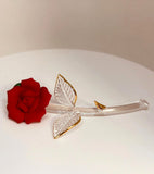 Red Rose Stem Figurine | Handcrafted Porcelain Rose with Glass Stem and 22Kt Gold