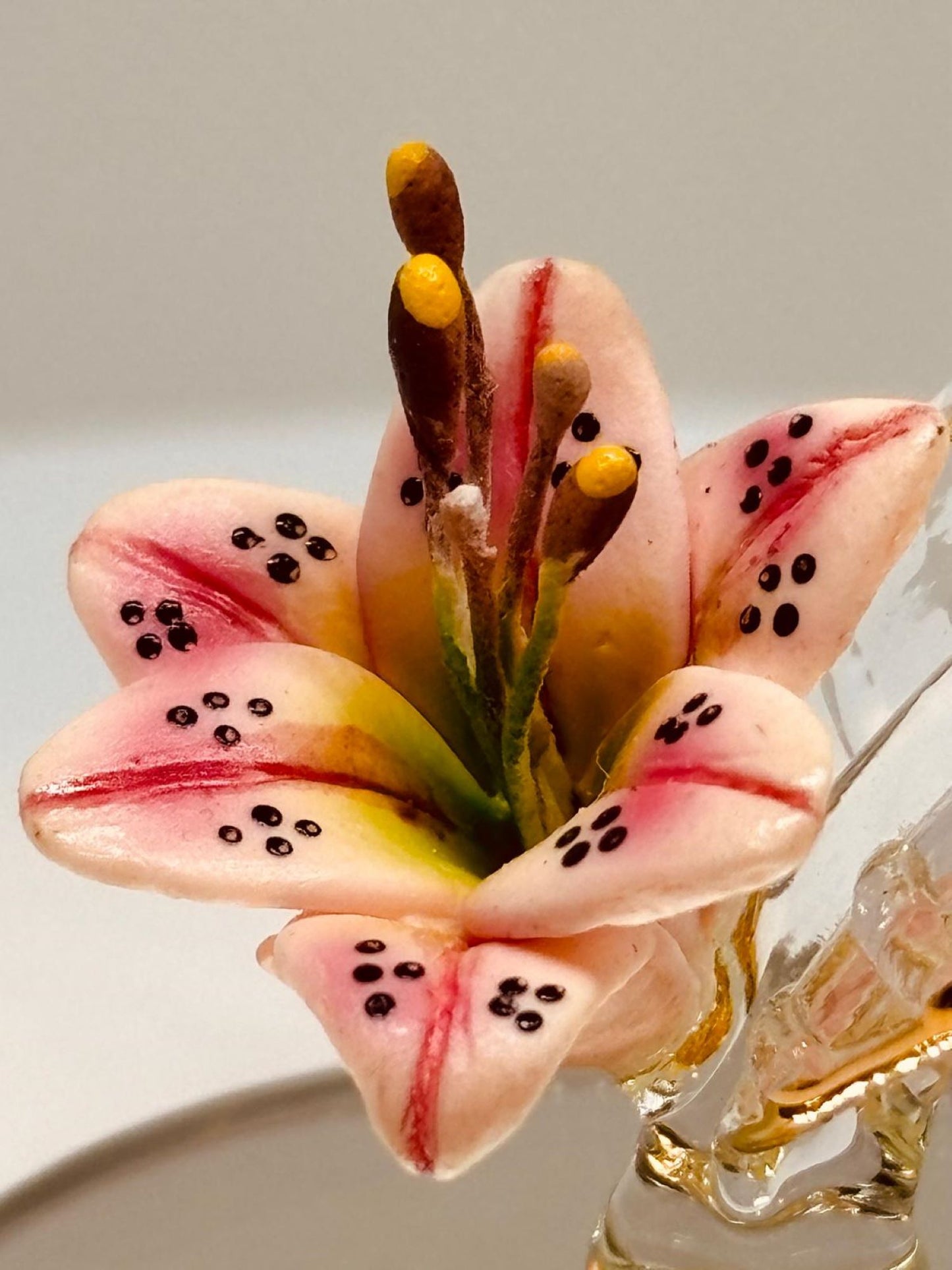 Hummingbird with Pink Flower Glass Figurine Bird and Lily Home Decor