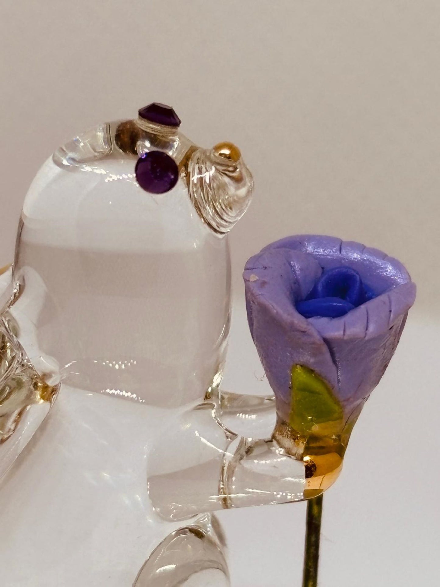 Garden Rabbit Glass Figurine | Handcrafted Bunny with Purple Rose