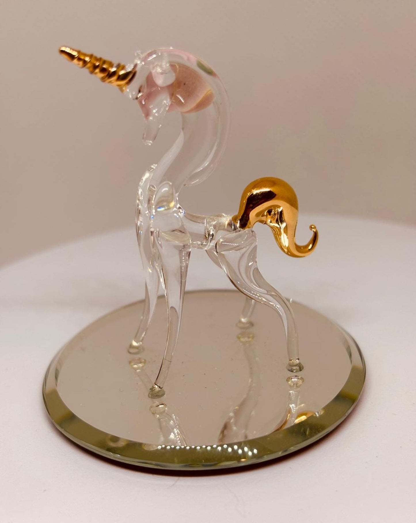 Dainty Unicorn Figurine Handcrafted Glass Unicorn with Gold Accents