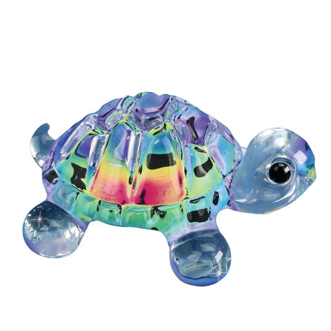 Tie-Dye Turtle Figurine Handcrafted Glass Art with Green Crystal Eyes