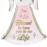“I’m Blessed” Angel Ornament | Glass Angel Gift with Crystal Heart