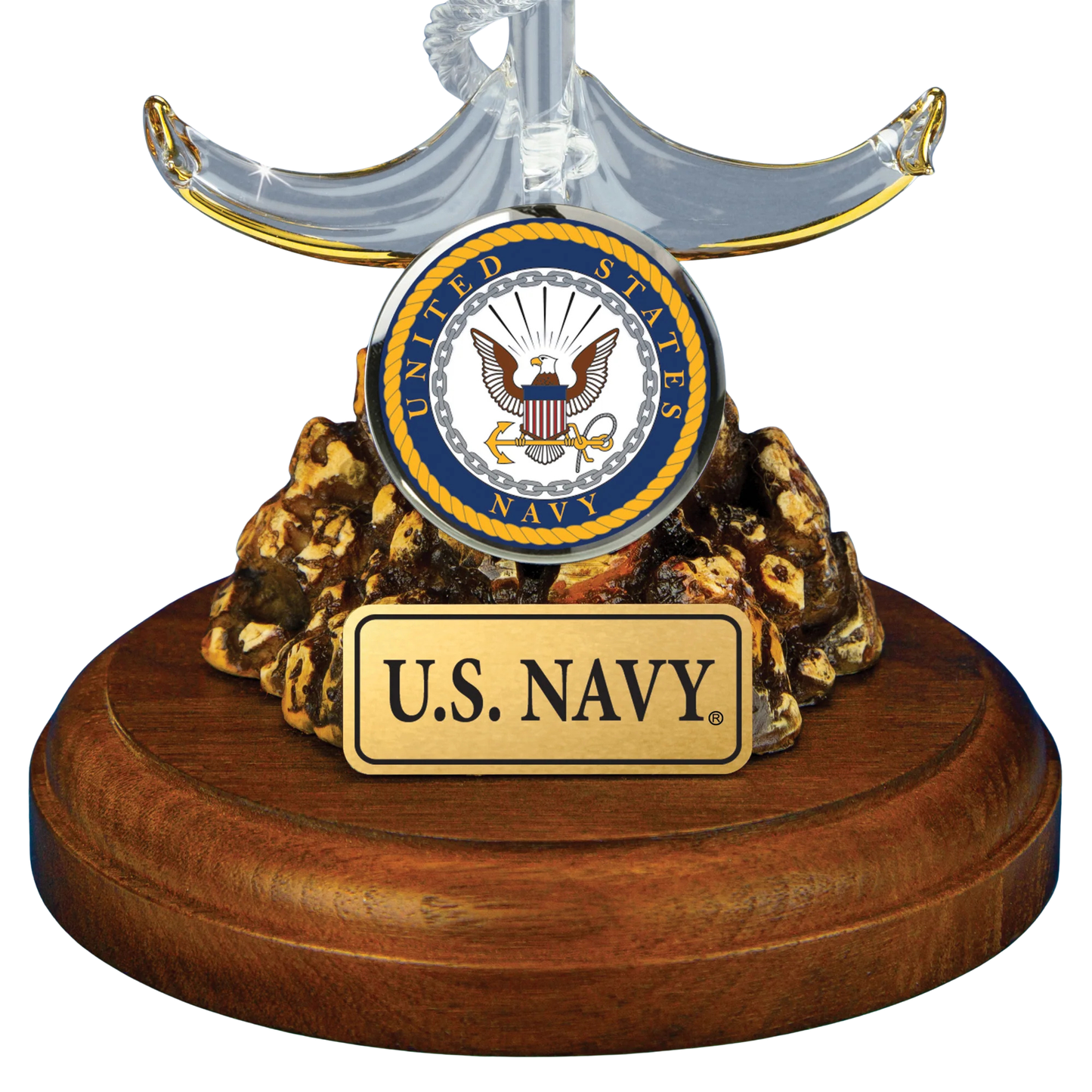 U.S. Navy Glass Anchor Figurine Gift | Military Nautical Collectible Decor