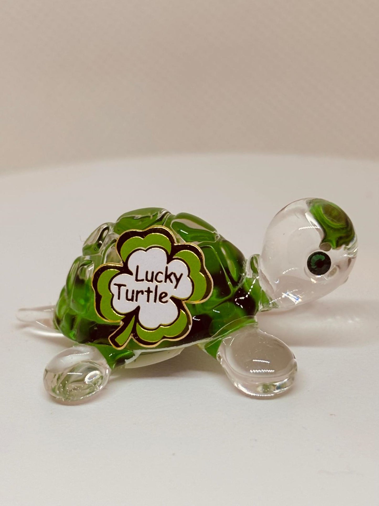 Lucky Green Turtle Figurine | Handcrafted Glass Turtle with Crystal Eyes