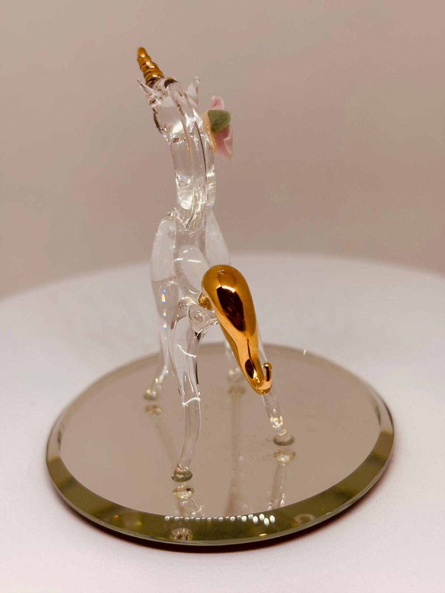 Dainty Unicorn Figurine Handcrafted Glass Unicorn with Gold Accents