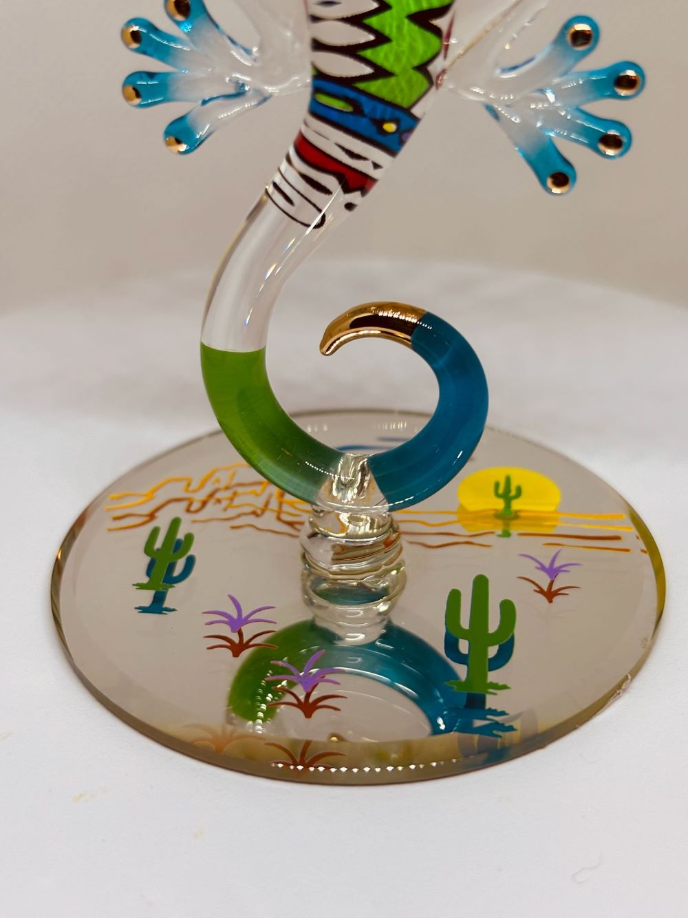 Climbing Gecko Figurine | Handcrafted Colorful Glass Lizard Art Decor