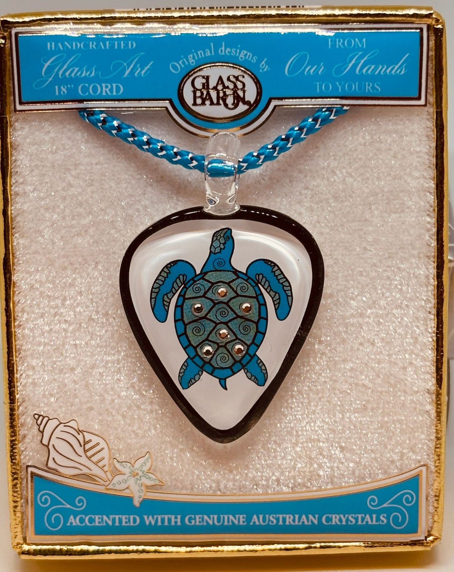 Aloha Sea Turtle Guitar Pick Necklace Handcrafted Glass Pendant with Crystals