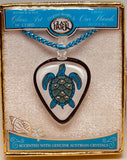 Aloha Sea Turtle Guitar Pick Necklace Handcrafted Glass Pendant with Crystals
