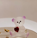 Sweetheart Bear Figurine | Handcrafted Glass Bear with Red Heart and Rose | I Love You Gift